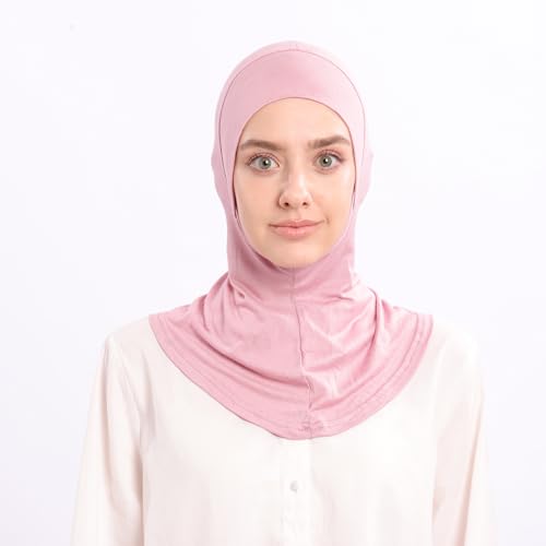 Modal Jersey Muslim Amira Instant Hijab Scarf for Women Jersey Hijab Undercaps - color: Black+pink