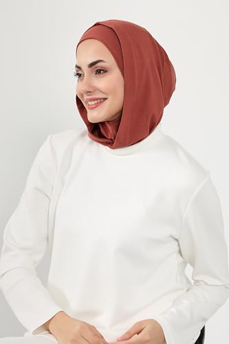 Aisha's Design Full Coverage%95 Cotton Bonnet for Women, Ready-to-Wear Hijab Bonnet Headscarf with Neck Coverage - color: Cinnamon