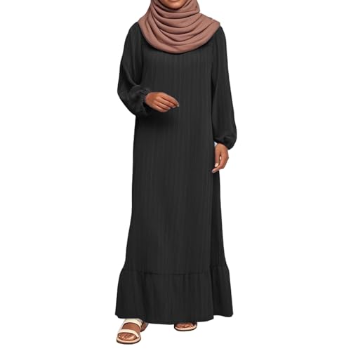 Prayer Dress for Women Muslim Spring Dress 2026 Casual Long Sleeve Flowy Maxi Wedding Guest Muslim Clothes - color: Black, size: Large