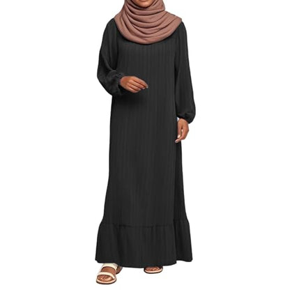 Prayer Dress for Women Muslim Spring Dress 2026 Casual Long Sleeve Flowy Maxi Wedding Guest Muslim Clothes - color: Black, size: Large