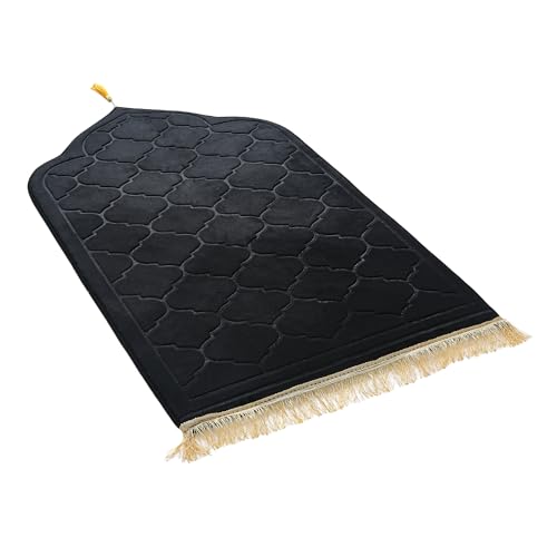 JE JOUE Prayer Rug Muslim Mat Islamic - Thickening Sponge Muslim Rug for Men Women Eid Travel Ramadan, Soft Luxury Great for Knees and Forehead （Black） - color: Black