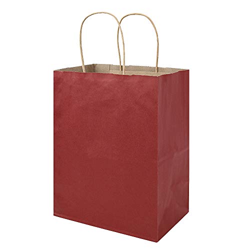 bagmad 100 Pack 8x4.75x10 Inch Medium Red Gift Paper Bags with Handles Bulk, Kraft Bags, Craft Grocery Shopping Retail Party Favors Wedding Business Sacks (Red, 100pcs) - color: Red