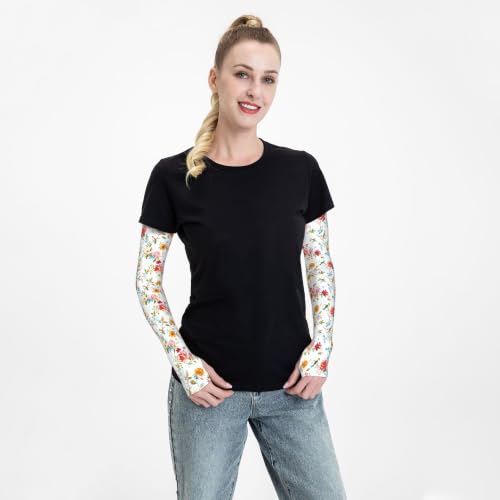 Arm Sleeves Outdoor Garden Sports Cooling Sun Sleeve for Women Men Farm - color: Hummingbird Flower