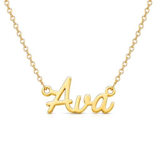 MOMOL 18K Gold Plated Stainless Steel Name Necklace Personalized Custom Name Necklace Customized Nameplate Necklace for women - style: Ava