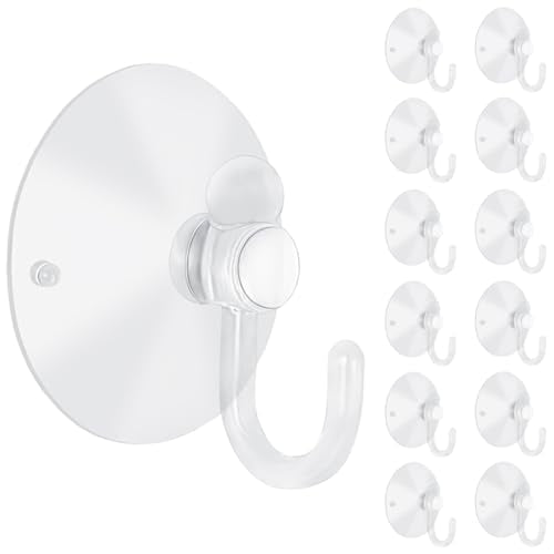 12 Pieces Large Suction Cups with Hooks 2 inch Clear Plastic Sucker Hooks for Glass Window Wall Festivals Parties Theme Carnival Decoration Door Bathroom Kitchen - size: 2"+hooks"