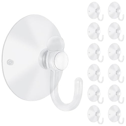 12 Pieces Large Suction Cups with Hooks 2 inch Clear Plastic Sucker Hooks for Glass Window Wall Festivals Parties Theme Carnival Decoration Door Bathroom Kitchen - size: 2"+hooks"