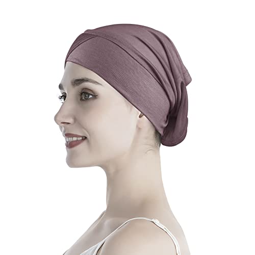 PURFUN 3 Pcs Muslim Inner Hijab Caps Women Solid Color Under Hijab Caps Stretchy Breathable Full Cover Undercap Tube Bonnet - color: Yellow+coffee+pink