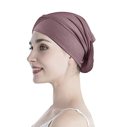 PURFUN 3 Pcs Muslim Inner Hijab Caps Women Solid Color Under Hijab Caps Stretchy Breathable Full Cover Undercap Tube Bonnet - color: Yellow+coffee+pink