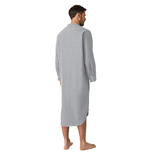 Muslim Thobe for Men Solid Robes Kaftans Button Down Henley Shirts Long Sleeve Night Gowns Afghani Caftans - color: Grey, size: Medium