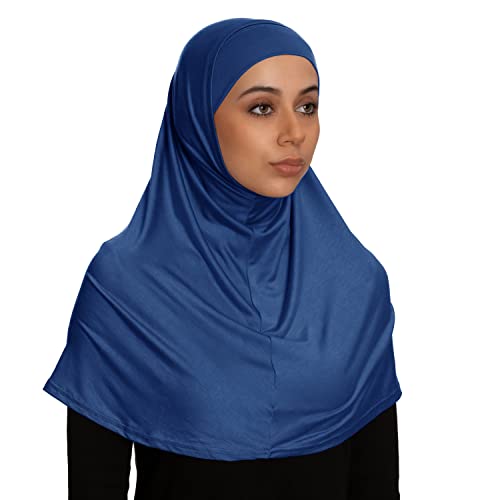 TheHijabStore.com Women's 2 Piece Amira Jersey Hijab - Soft Modal Stretch Head Scarf with Tube Under Scarf Cap - color: Denim Blue