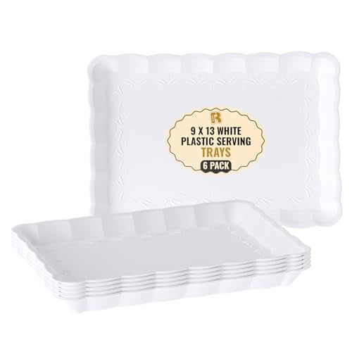 6 Pack White Serving Tray - 9 x 13 Inch, Heavy Duty White Serving Trays and Platters for Party - Premium Serving Platters - color: White