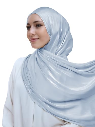 Lina & Lily Sheen Shimmer Women's Crepe Scarf Shawl Wrap Head Hijab Lightweight - color: Light Blue