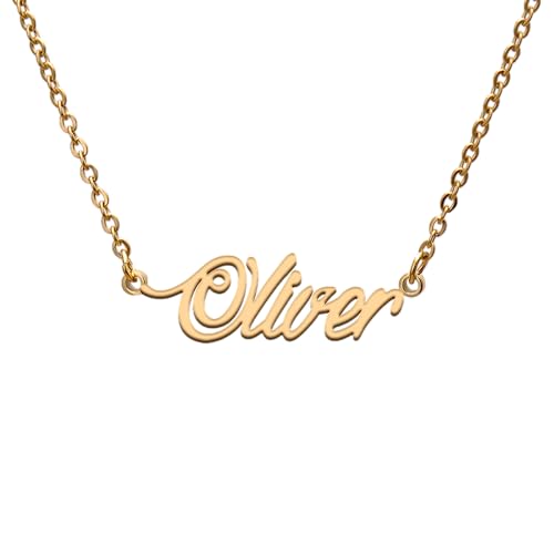 Name Tag Necklaces for Her His Friends Familys Relationship Memory Jewelry Gift - style: Gold Color- Oliver
