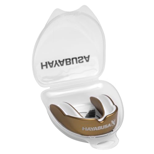 Hayabusa Combat Sports Mouth Guard Youth, Kids and Adult Sizes Comes with Case - Gold/White, Adult - color: Gold/White, size: Adult