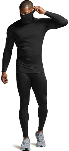 TSLA Men's Thermal Long Sleeve Compression Shirts, Mock/Turtleneck Winter Sports Running Base Layer Top - color: Cover Black, size: Large
