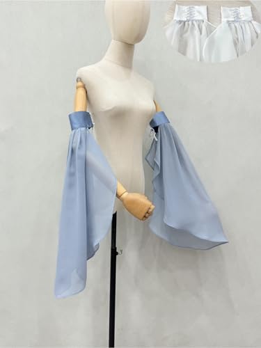 Detachable Sleeves for Wedding Dresses Chiffon Bell Sleeve Arm Covers Victorian Gothic Bridal Gown Accessories - color: Gray Blue