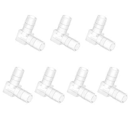 Quickun 3/8" Hose Barb 90 Degree Elbow L Fitting, Plastic 2 Way Equal Barbed Joint Splicer Mender Union Adapter Hose Fitting (Pack of 7) - size: 3/8" (7Pcs)