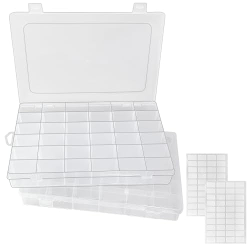 Guyuyii 2 Pack Bead Storage Containers with 36 Grids Adjustable Dividers | for Jewelry Making, Craft Organization, Diamond Painting, Compatible with Beads, Earrings, Small Hardware, Clear - size: 2 Pack 36 Compartments