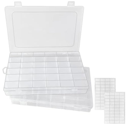 Guyuyii 2 Pack Bead Storage Containers with 36 Grids Adjustable Dividers | for Jewelry Making, Craft Organization, Diamond Painting, Compatible with Beads, Earrings, Small Hardware, Clear - size: 2 Pack 36 Compartments
