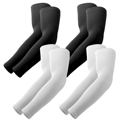 YESLIFE UPF 50 Cooling Sports Arm Sleeve for Men&Women - color: Black (2) + White (2)