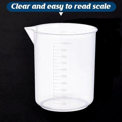 2-Pack 1000ml Plastic Lab Beakers, Large Graduated Measuring Cups with Pour Spout, Transparent PP for Science, Kitchen & Industrial Mixing - style: 1000 ML
