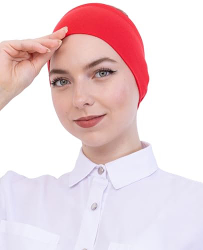 Prien Women Cotton Hijab Cap, Stretchy Head Cover, Pre-Sewn Inner Muslim Scarf Undercap, Non Slip Headband for Daily Wear - color: Brink Pink