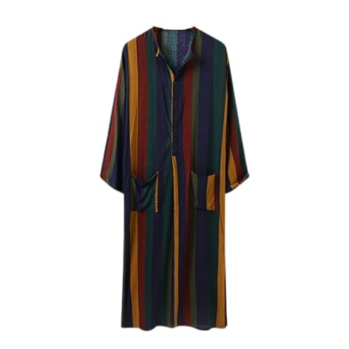 Lu's Chic Men's Kaftan Robe 3/4 Sleeve Long Gown Cotton House Coat Buttons Night Shirt Vintage Thobe Full Length with Pockets - color: Yellow, size: Large