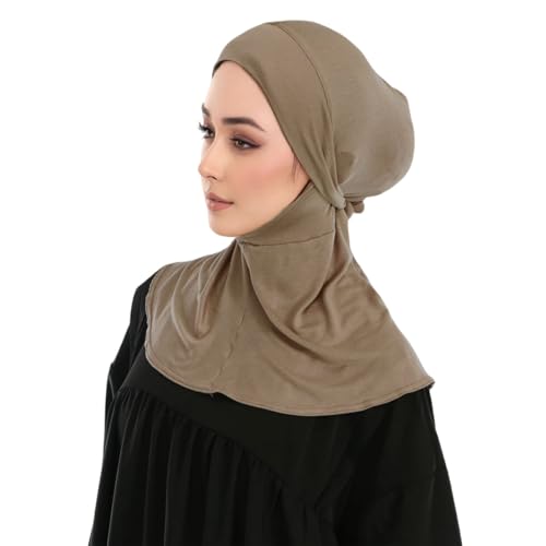 Hijab Undercaps Slouchy Beanies Cap with Tie Non-Slip Caps Under Scarf for Women - color: Khaki
