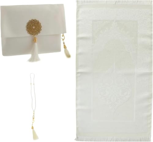 Premium Area Rug for Islamic Prayers - Muslim Prayer Mat and Rug for Men with Arabic Gifts - Traditional Islamic Prayer Rug Islam - سجادة صلاة Included - color: Cream