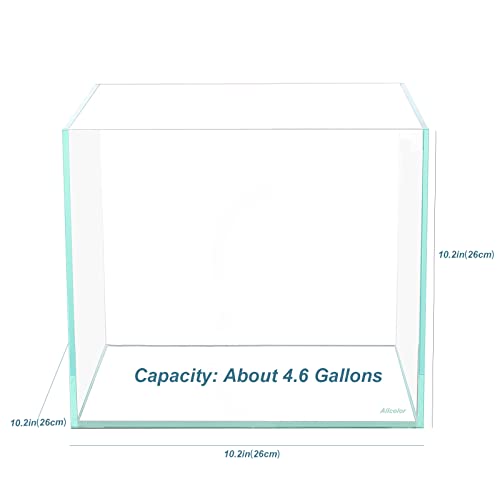 Allcolor Artisan Grade Ultra Clear Rimless Aquarium Tank (4.6Gal) | Low Iron Glass Fish Tank for Professional Aquascaping and Planted Layouts, 6-60 Gallons (4.6GaI - Top Glass Canopy) - size: 4.6Gal 10.2"L×10.2"W×10.2"H