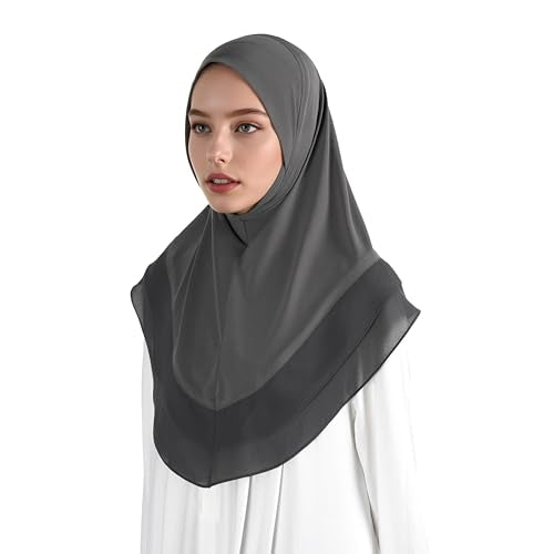 Hijab for Women Muslim Patterned Headscarf Arabian Headscarf Islamic Khimar Prayer Cloth Hijab Scarf for Women - color: Dark Grey