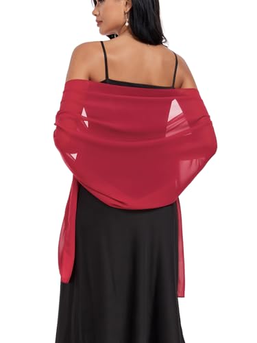 Shawls and Wraps Soft Chiffon Scarve Scarf For Evening Party Dresses Wedding Stole - color: Raspberry Red