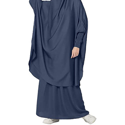 FPOVFPO Womens Muslim Solid Abaya 2 Piece Prayer Dress with Hijab Islamic Maxi Kaftan Dubai Ramadan Full Length Dress - color: Grey