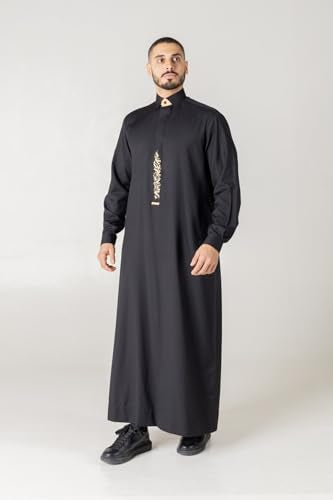 Thobe for Men - Embroidery Long Sleeves Kaftan - Mens Long Gown Thawb Jubba - color: Hawk, size: 56M