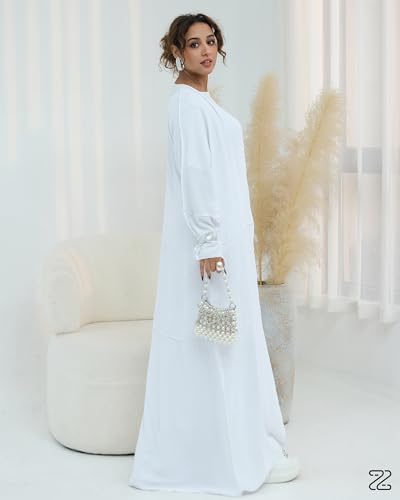 Abaya Muslim Prayer Dress Set Ramadan Open Front Islamic Clothing 3pcs Prayer Robe with Waist Apron Loose Flowy - color: White, size: Small