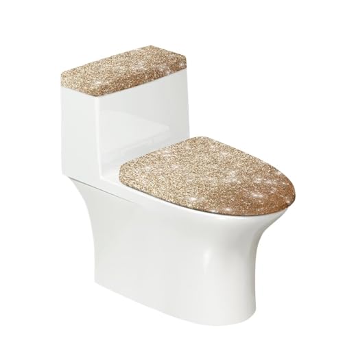 Gold Bathroom Standard Toilet Seat Lid Cover Toilet Tank Lid Pads Machine Washable Dustproof Universal Fit Home Xmas Decoration - color: Gold