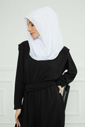 Aisha's Design Pre-tied Cotton-Chiffon Scarf for Women Practical Veil Instant Scarf Hijab Stylish Design - color: White