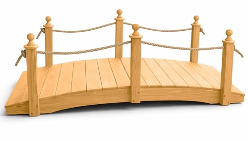 8 FT Oak Amish Rope Rail Garden Bridge, Pinewood - size: 8 FT Bridge & Rope