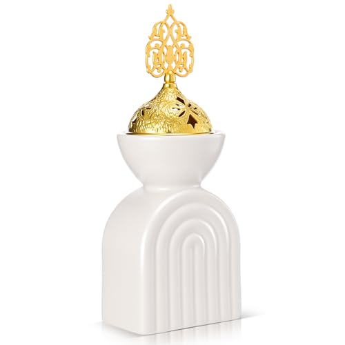 Ceramic Bakhoor Burner Holder, 7.95in Gold Incense Dhoop Burners