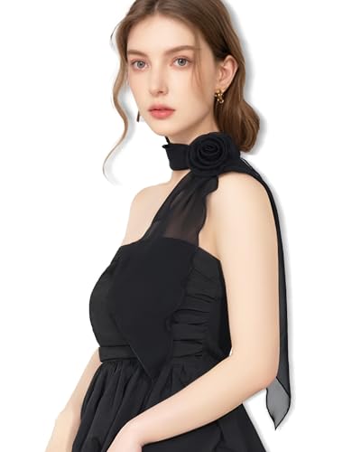 Chiffon Scarf for Women, Removable Flower Neck Scarf Light Soft Fashion Rose Scarves Versatile Headband or Hair Band - color: Black