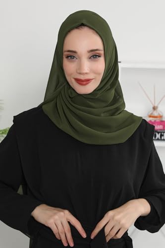 Aisha's Design Instant Chiffon Shawl for Women Modesty Turban Hijab Head Wrap Ready to Wear Women Headscarf - color: Khaki
