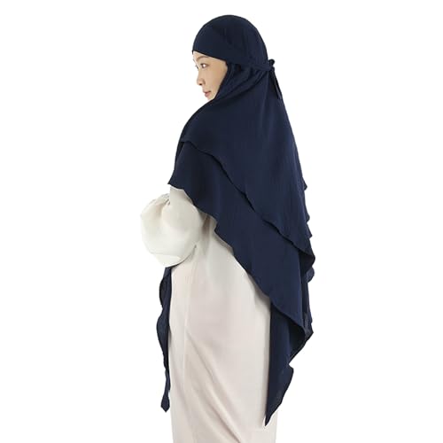 Khalat Muslim Prayer Hijab - 2 Layers Soft Breathable Islamic Dubai Women's Instant Long Hijab - color: Navy