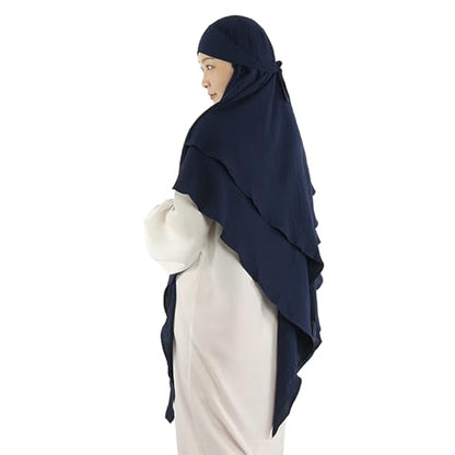 Khalat Muslim Prayer Hijab - 2 Layers Soft Breathable Islamic Dubai Women's Instant Long Hijab - color: Navy