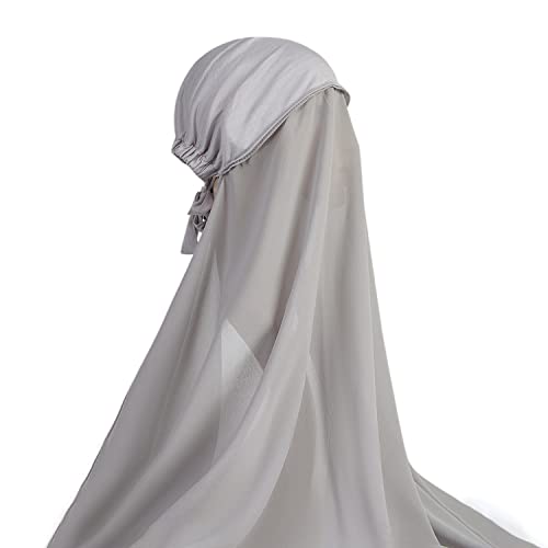 Yeieeo Instant Chiffon Hijab with Undercap (Tube or Bandage Cap), Breathable, no sweat buildup,Solid Chiffon Head Wraps - color: Gray