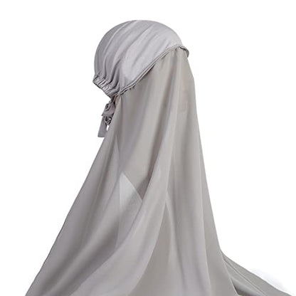 Yeieeo Instant Chiffon Hijab with Undercap (Tube or Bandage Cap), Breathable, no sweat buildup,Solid Chiffon Head Wraps - color: Gray