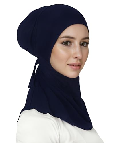 Lina & Lily Jersey Tie Back Hijab Underscarf with Neck Cover Full Coverage for Muslim Women - color: Navy Blue
