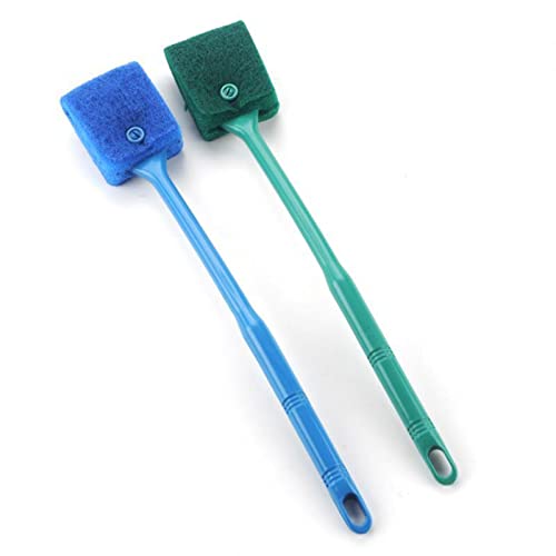 Aquarium Algaes Scraper Double Sided Sponge Brush Scrubber 16 Inch Long Handle for Glass Fish Tanks