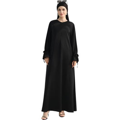 khalat Women's Muslim Kaftan Abaya Dress Eid Prayer Dress for Women Islamic Daily Dress Smooth Flowy Muslim Women Clothes - color: Black, size: Medium