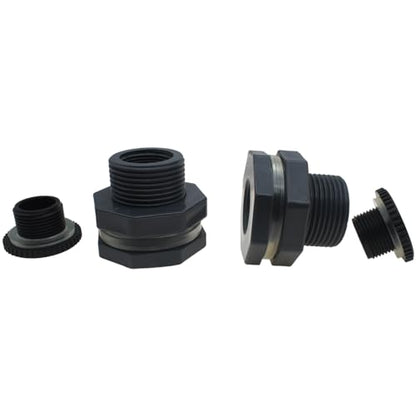 2PCS 3/4 Inch Water Tank Connector Grey PVC Female Threaded Thru-Bulk Pipe Fittings with Plug and Gasket for Rain Barrels and Aquariums