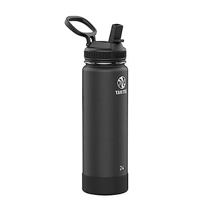 Takeya 24 oz Actives Stainless Steel Water Bottle with Straw Lid – Leakproof, Double-Wall Insulated, Keeps Drinks Cold 24 hrs/Hot 12 hrs, BPA-Free, Powder-Coated, Gym & Travel, Onyx - color: Onyx, size: 24 Ounces